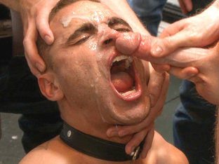 Muscled whore gets publicly fucked and doused with cum